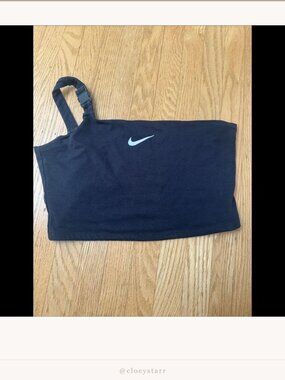 Nike Black One-Shoulder Crop Top White Swoosh Size L | Athletic Minimalist |